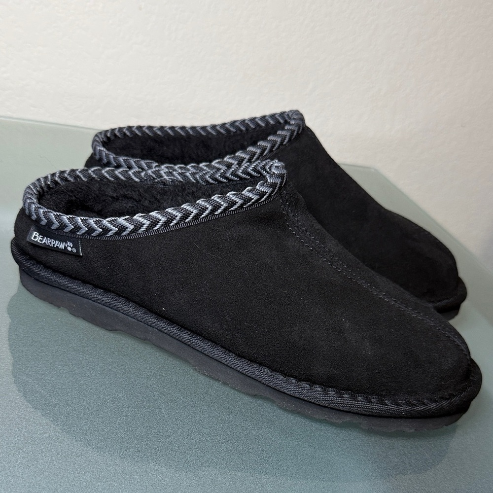 BearPaw unisex Black and Gray Loafer Slippers